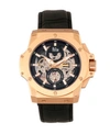 Reign Commodus Automatic Black Dial, Rose Gold Case, Genuine Black Leather Watch 48mm In Black