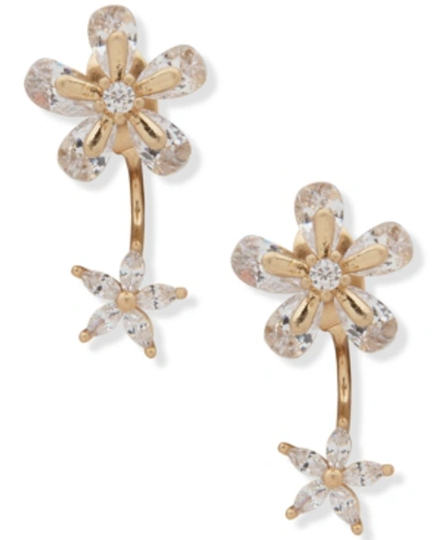 Lonna & Lilly Gold-tone Cubic Zirconia Flower Front-and-back Earrings In White