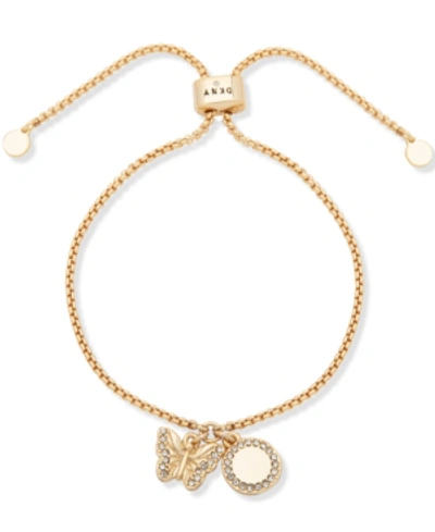 Dkny Gold-tone Butterfly Pave Charm Slider Bracelet