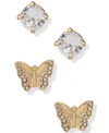 Dkny Gold-tone 2-pc. Set Crystal Butterfly Stud Earrings In Gold