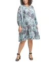 CALVIN KLEIN PLUS SIZE PRINTED TIERED DRESS