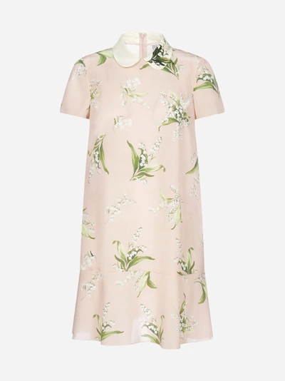 Red Valentino Embroidered Floral-print Silk Crepe De Chine Mini Dress In Pink