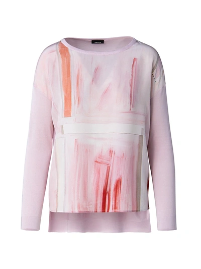 Akris Ohayo Print Silk Crepe De Chine Front Sweater In Pink Pattern