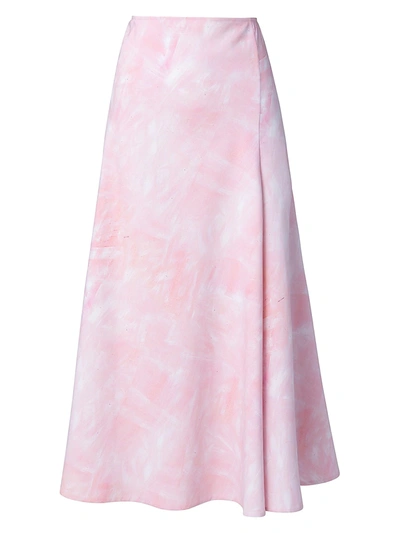 Akris Brushstroke-print Flared Midi Skirt In Light Pink