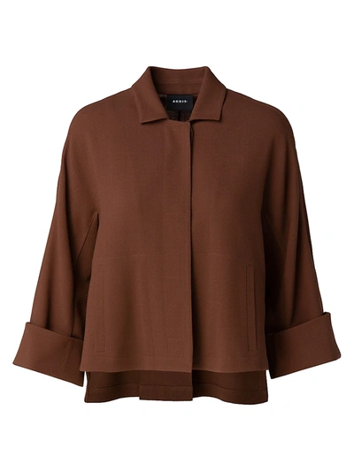 Akris Melbourne Wide-sleeve Wool Crepe Jacket In Brown