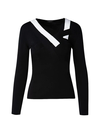 Akris Cutout Asymmetric Silk Stretch Knit Sweater In Black/white