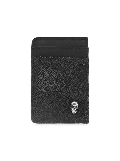 King Baby Studio Men's Small Leather & Sterling Silver Vertical Open Card Holder In Silver Black