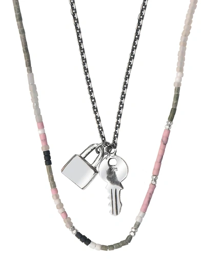 Jan Leslie Men's Multicolor Bead & Sterling Silver Lock And Key Charm 2-strand Necklace
