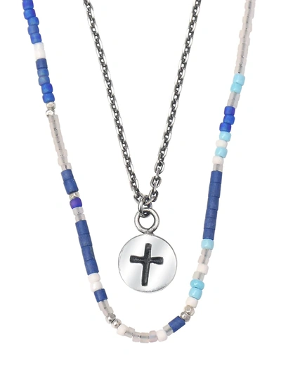 Jan Leslie Multicolor Bead & Sterling Silver Cross Charm 2-strand Necklace