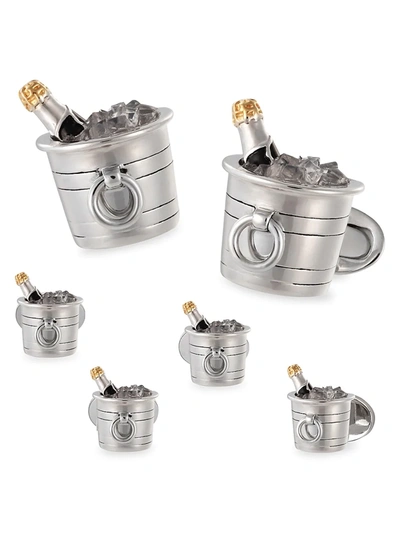 Jan Leslie Men's 6-piece Sterling Silver Champagne Bucket Cufflink & Shirt Stud Set