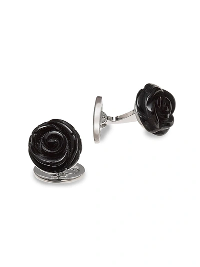 Jan Leslie Men's Black Onyx & Sterling Silver Carved Rose Cufflinks