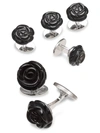 Jan Leslie Men's 6-piece Carved Rose Black Onyx & Sterling Silver Stud & Cufflink Set