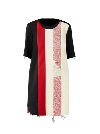 Marina Moscone Patchwork Tunic Dress In Black Canary Red