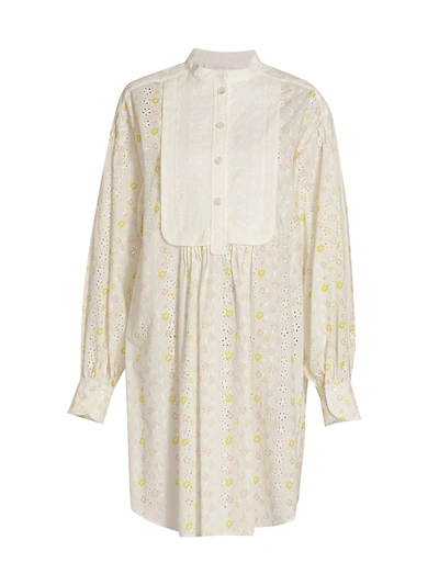 See By Chloé Floral Broderie Anglaise Shift Shirtdress In White