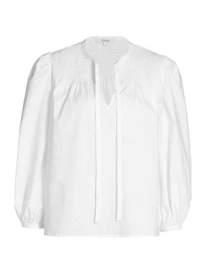 Derek Lam 10 Crosby Austin Smocked Top Blouse In Optic White