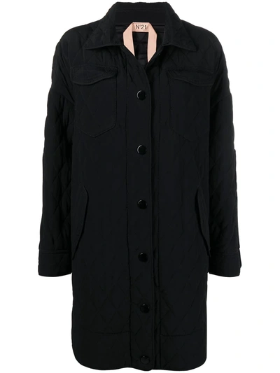 N°21 Quilted Mid-length Coat In Black