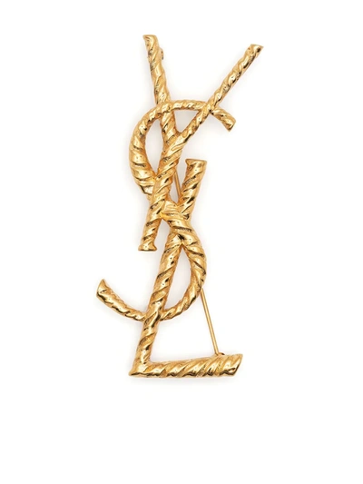 Saint Laurent Ysl Logo Brooch In Gold