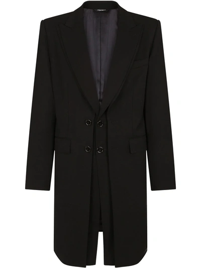 Dolce & Gabbana Double Lapel Wool Overcoat In Black