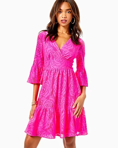 Lilly Pulitzer Cecelia Dress In Pink Tango Bungalow Blossom Lace | ModeSens