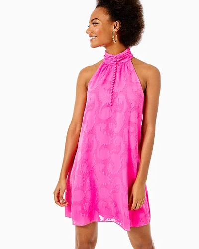 Lilly Pulitzer Kristine Halter Dress In Pink Tango Tangerine Dream Poly  Clip Jacquard | ModeSens