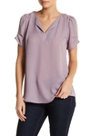 Dr2 By Daniel Rainn Pleated Sleeve Split Neck Blouse In Wisteria
