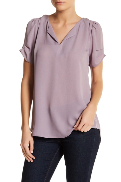 Dr2 By Daniel Rainn Pleated Sleeve Split Neck Blouse In Wisteria