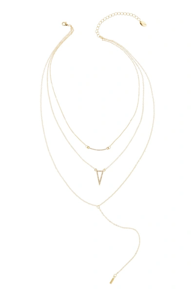 Sterling Forever Layered Cubic Zirconia Bar & Triangle Y-necklace In Gold