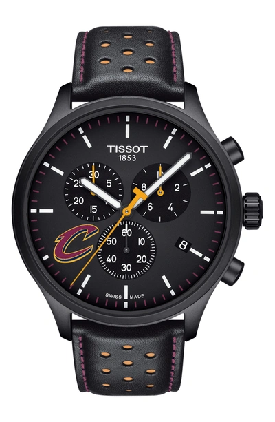 Tissot Chrono Xl Nba Leather Strap Watch In Black/red