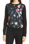 TED BAKER BEFANYY FLORAL MIXED MEDIA SWEATER,5059353630629