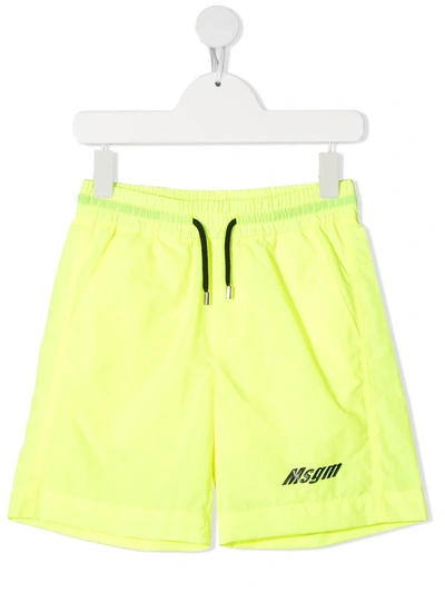 Msgm Kids' Logo Print Swim Trunks In Green