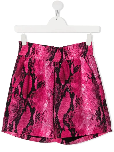 Msgm Kids' Snakeskin-effect Slip-on Shorts In Pink