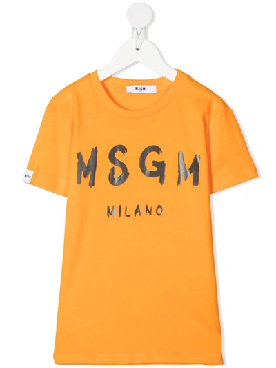 Msgm Kids' Logo-print T-shirt In Orange