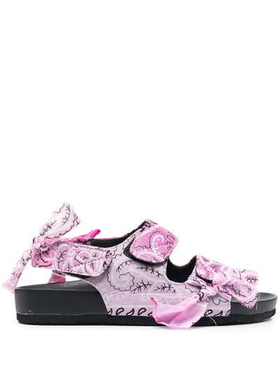 Arizona Love Womens Pink Apache Bandana-print Cotton Sandals 4 In White,black,pink