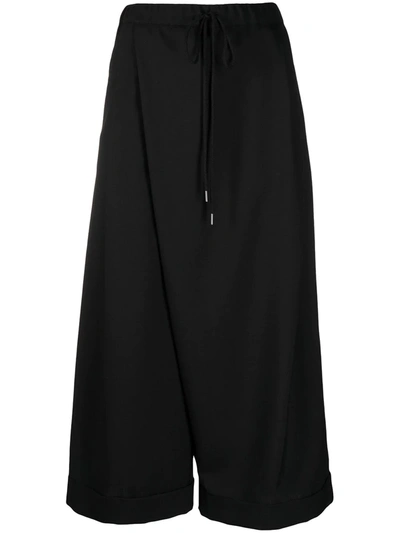 Marni Drawstring Waist Asymmetric Cropped Trousers In Black