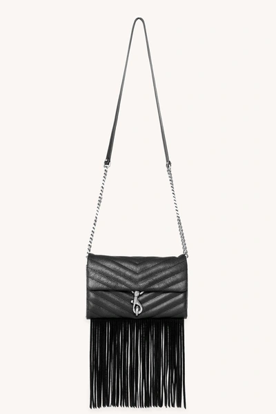 Rebecca Minkoff Edie Quilted Fringe Crossbody Wallet On Chain In Black
