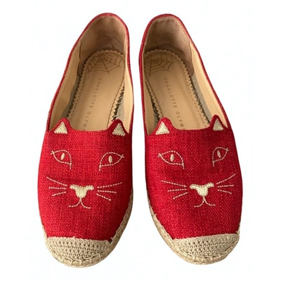 Pre-owned Charlotte Olympia Kitty Cloth Espadrilles In Red
