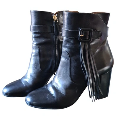Pre-owned Aquazzura Leather Mocassin Boots In Black