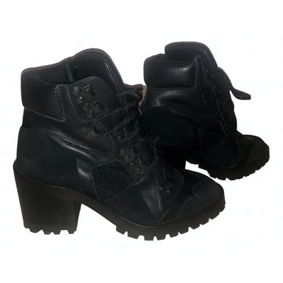 Pre-owned The Kooples Leather Lace Up Boots In Black