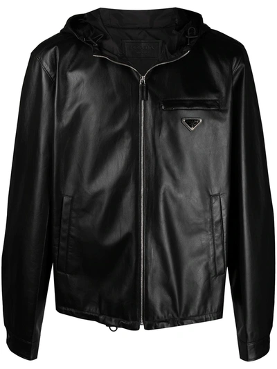 Prada Logo-plaque Zipped Jacket In Schwarz