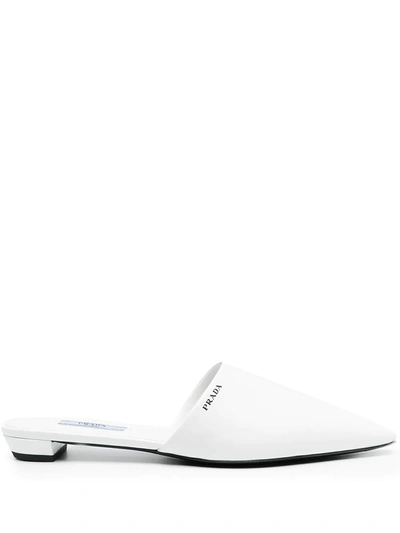 Prada Logo-print Flat Mules In White