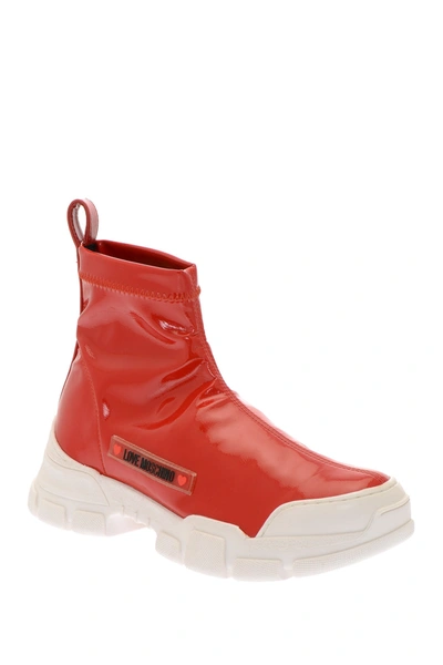 Love Moschino Sock Like Sneaker Boot In Red