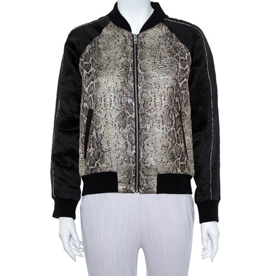 Pre-owned Zadig And Voltaire Black Jacquard & Linen Billy Snake Deluxe Bomber Jacket M