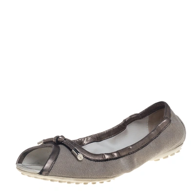Pre-owned Tod's Grey/metallic Canvas And Leather Bow Open Toe Flats Size 39
