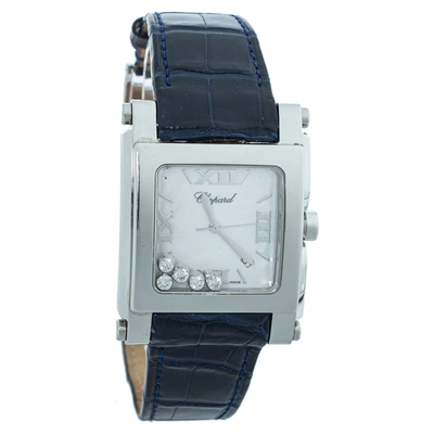 Pre-owned Chopard Mother Of Pearl Stainless Steel Diamonds Happy Sport 28/8447 Women's Wristwatch 35.50mm In White