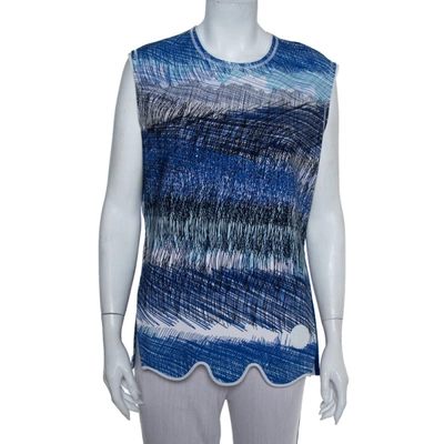 Pre-owned Kenzo Blue Neoprene Printed Sleeveless Oversized Top L