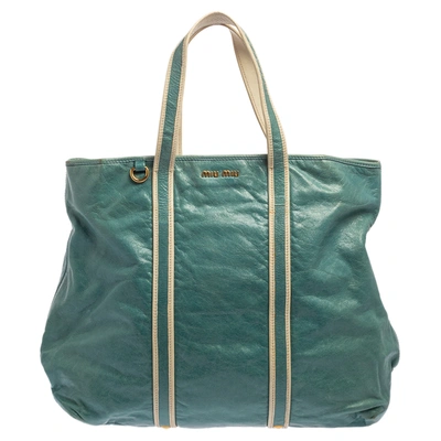 Pre-owned Miu Miu Blue/white Leather Tote