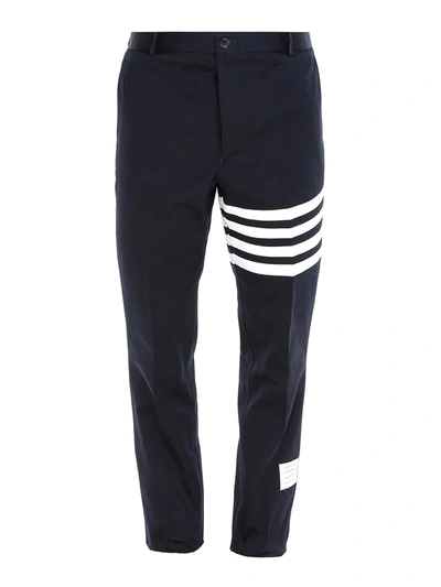 Thom Browne Unstructured 4-bar棉质斜纹布裤装 In Blue