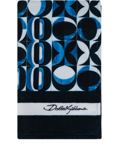 Dolce & Gabbana Terrycloth Beach Towel With Majolica Print In Blue
