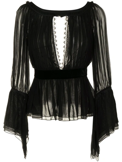 Pre-owned Emilio Pucci Cut-out Ruffled Blouse In Black
