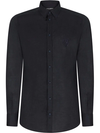 Dolce & Gabbana Long-sleeve Flax Shirt In Blue